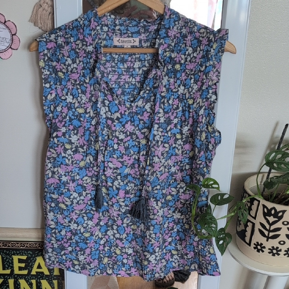 Nanette Lepore Floral Blouse - Blue and Purple Sleeveless Top Small